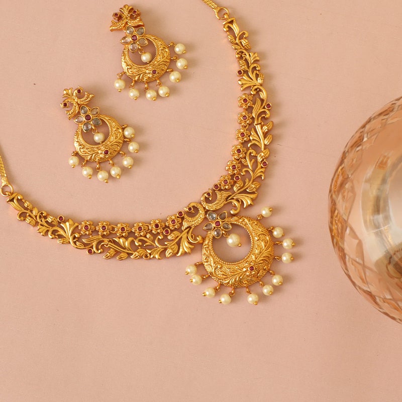 TARINIKA Antique Gold Plated Chahel Short Necklace Set with Peacock Design - Indian Jewelry Sets for Women | Perfect for Casual Occasions | Traditional Indian Jewelry set | 1 Year Warranty* - Image 3